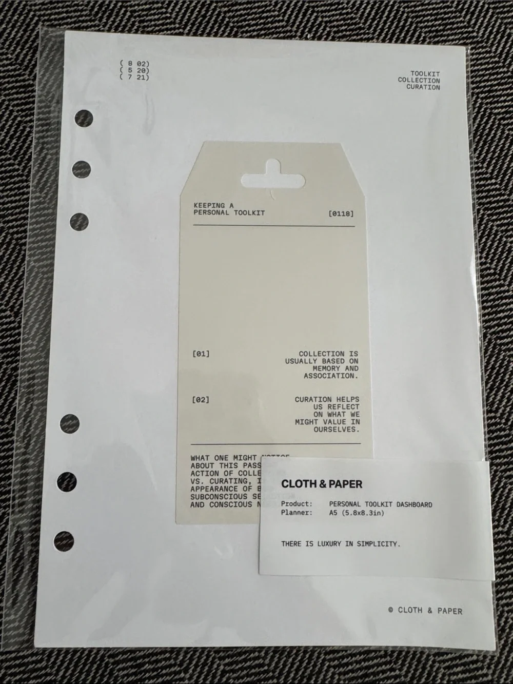 Cloth & Paper Personal Toolkit Dashboard — White